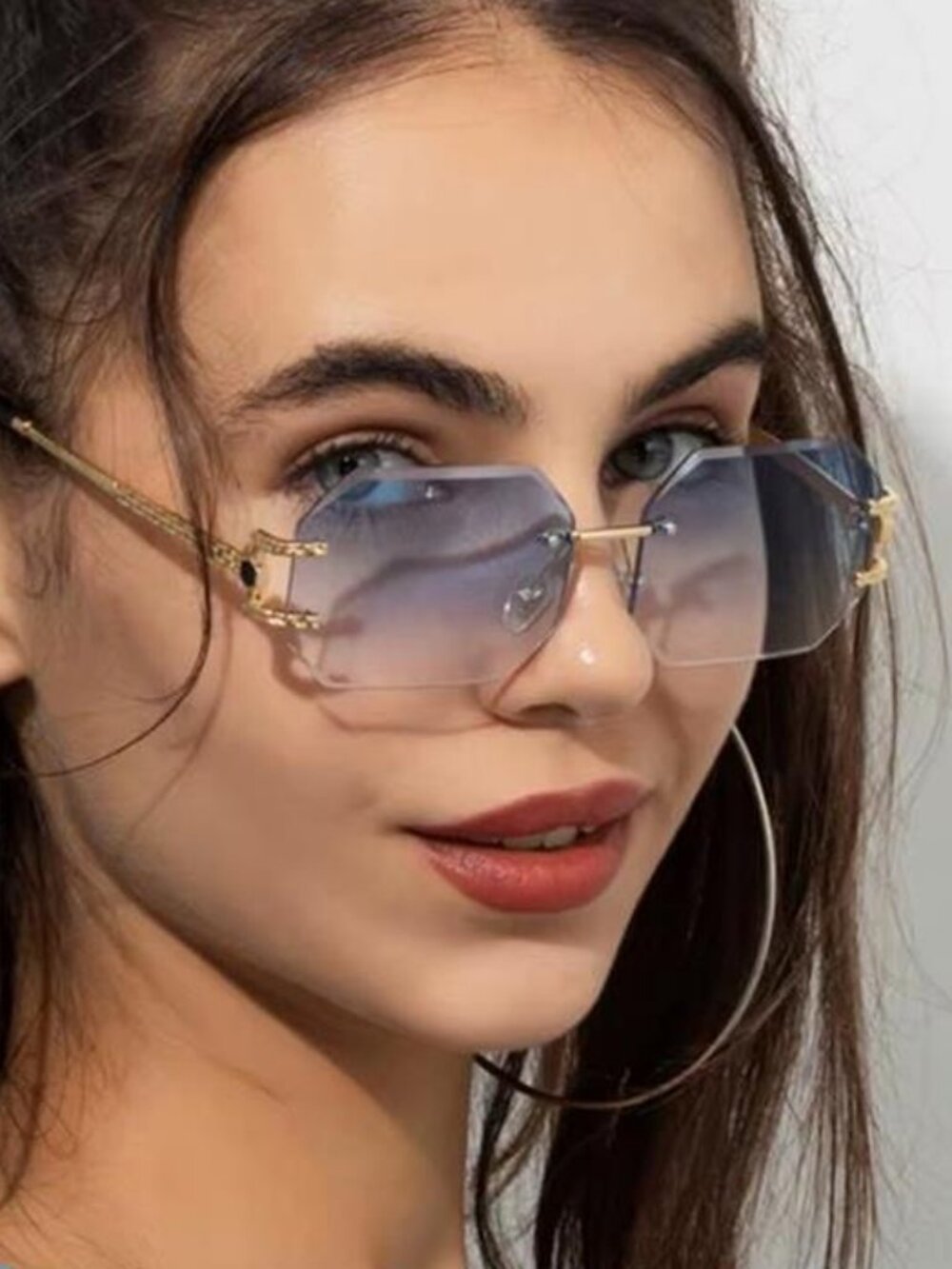 Retro Rimless Polygon  SunGlasses